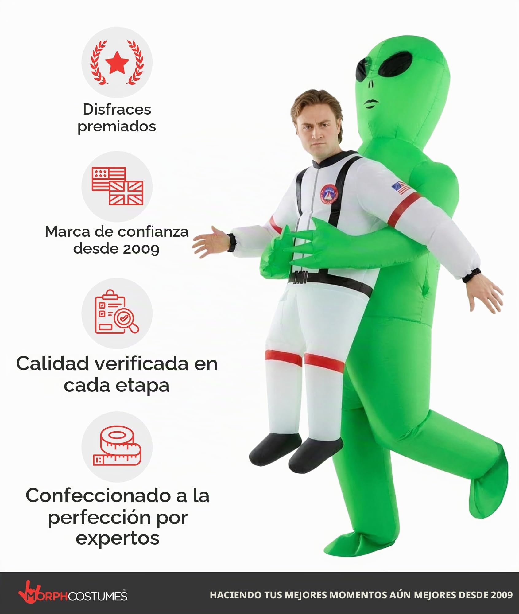 Morph Disfraz Alien Hinchable Adulto, Disfraz Halloween Hombre | Traje Inflable Blanco de Alien, Ventilador Integrado, Se Infla en Segundos, Perfecto para Halloween, Siempre un Éxito
