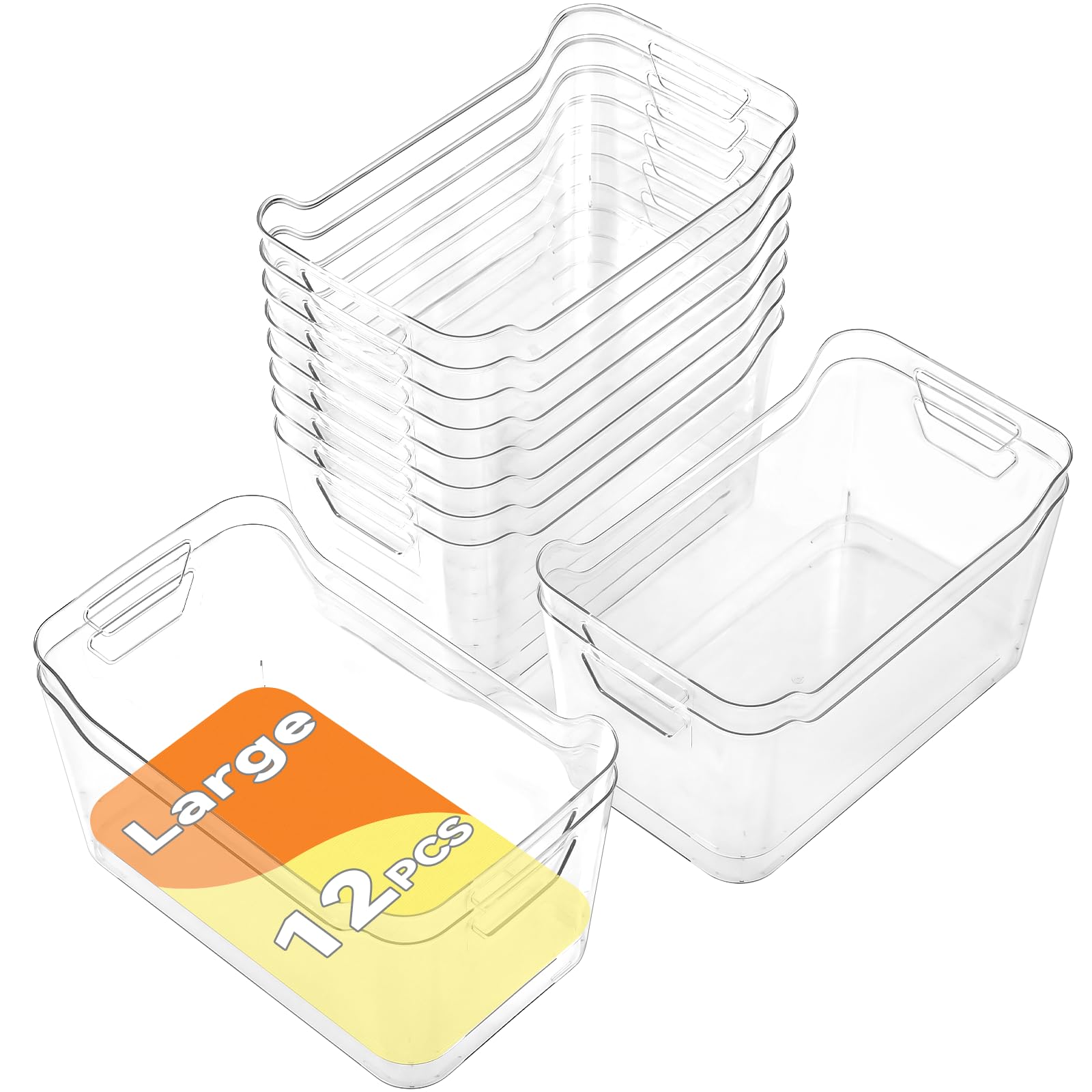Photo 1 of **ONLY 2 PCS*** AntStep Clear Plastic Storage Bins - 12 Pack Pantry Organizers and Storage,Large Clear Pantry Organizer Bins, Plastic Containers with Handle for Kitchen,Freezer,Cabinet,Closet,Bathroom Under Sink