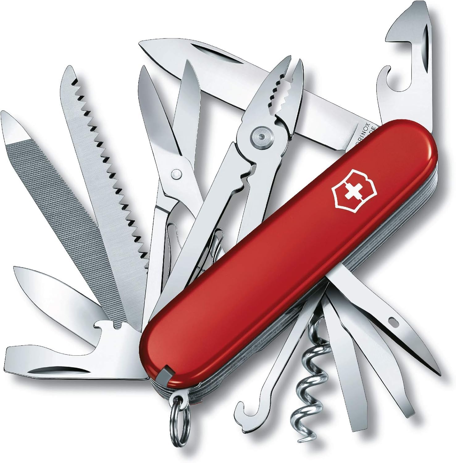 Scyzoryk Victorinox Złota rączka, 24 funkcje, czerwony & akcesoria do scyzoryków Victorinox Etui na pasek, skórzane, z zapięciem na rzep, schowek na duże scyzoryki, czarne