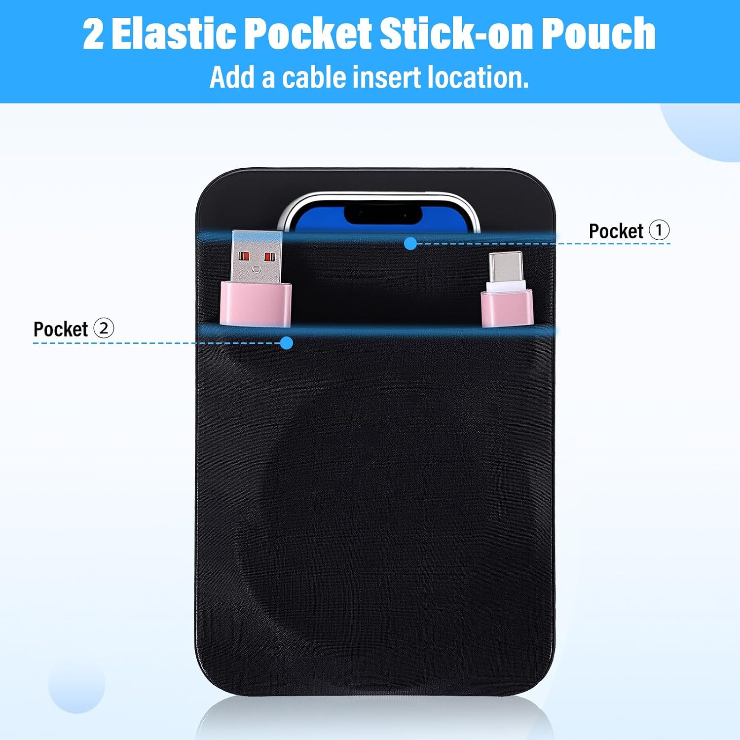 Portable Hard Drive Sleeve 2-Pocket Stick on Pouch with Reusable Adhesive SSD Hard Drives Carrying Case Computer Accessories Pouch Holder for Most Laptop External Solid State Drive Mouse USB Cable