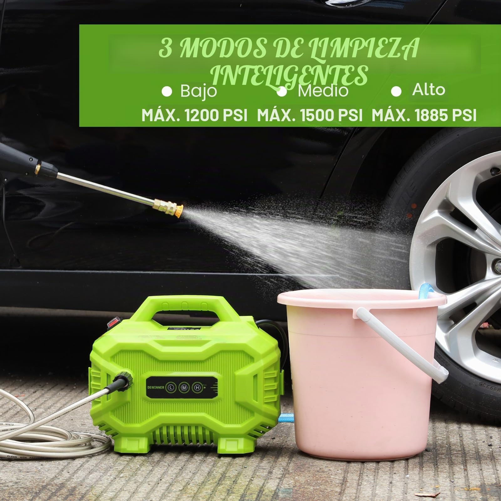 DEWINNER 130Bar Hidrolimpiadora Portatil, 1200W Mini Portátil Hidrolimpiadora, Ajuste de 3 velocidades con 4 boquillas, Manguera de 8 Metros y pulverizador de Espuma para la Limpieza de Balcones | Mini, ajuste de 3 velocidades, 4 boquillas, manguera de 8