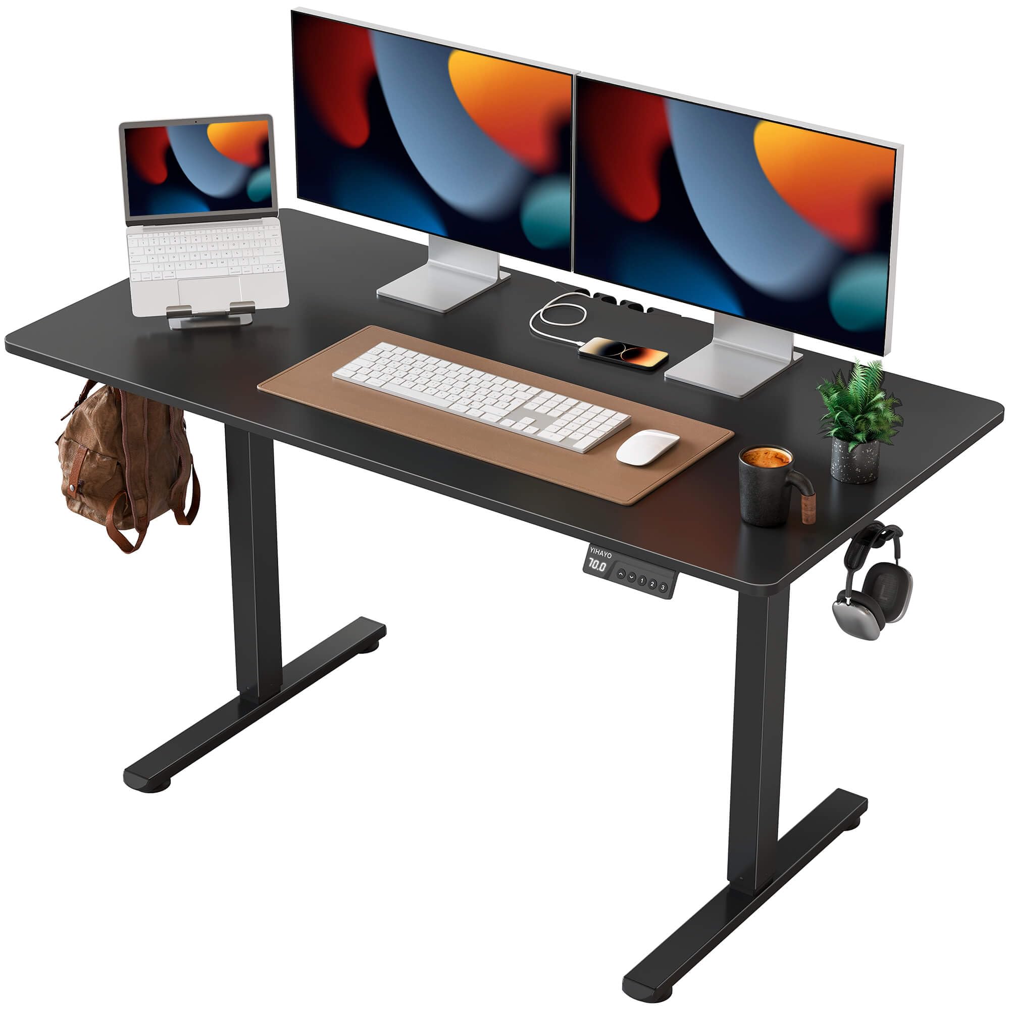 Amazon | YIHAYO 昇降デスク 一枚板 高さ70-115cm 幅120cm 奥行き60cm