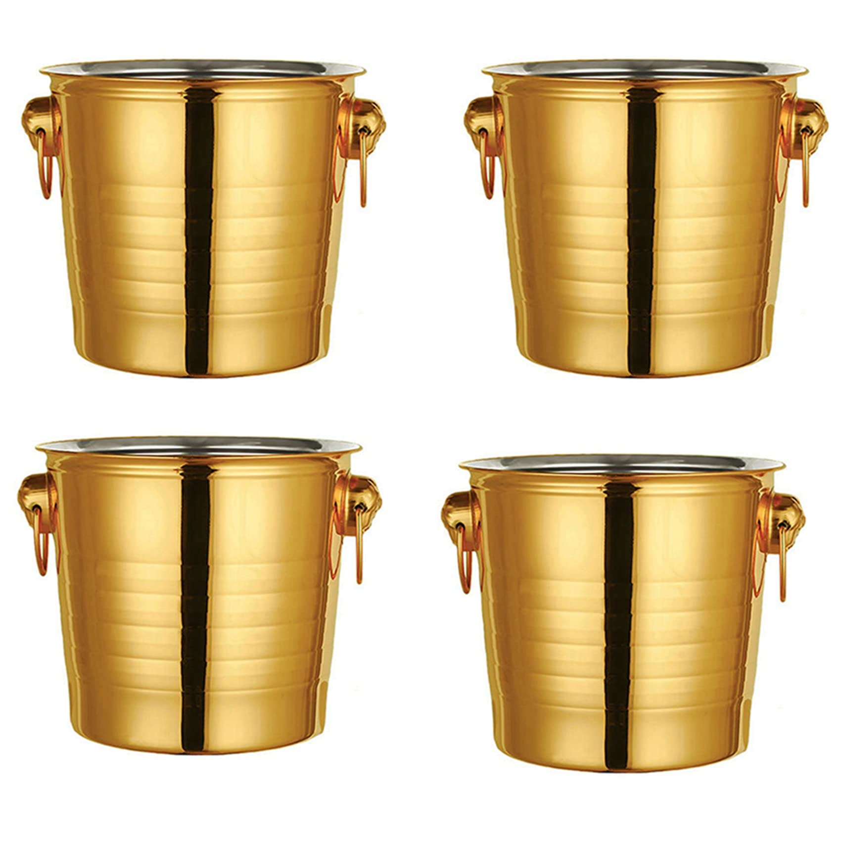 4 Pieza 3L Cubo de Hielo de Acero Inoxidable con Cabeza de Grueso Cubo de Hielo para Fiesta (Dorado)