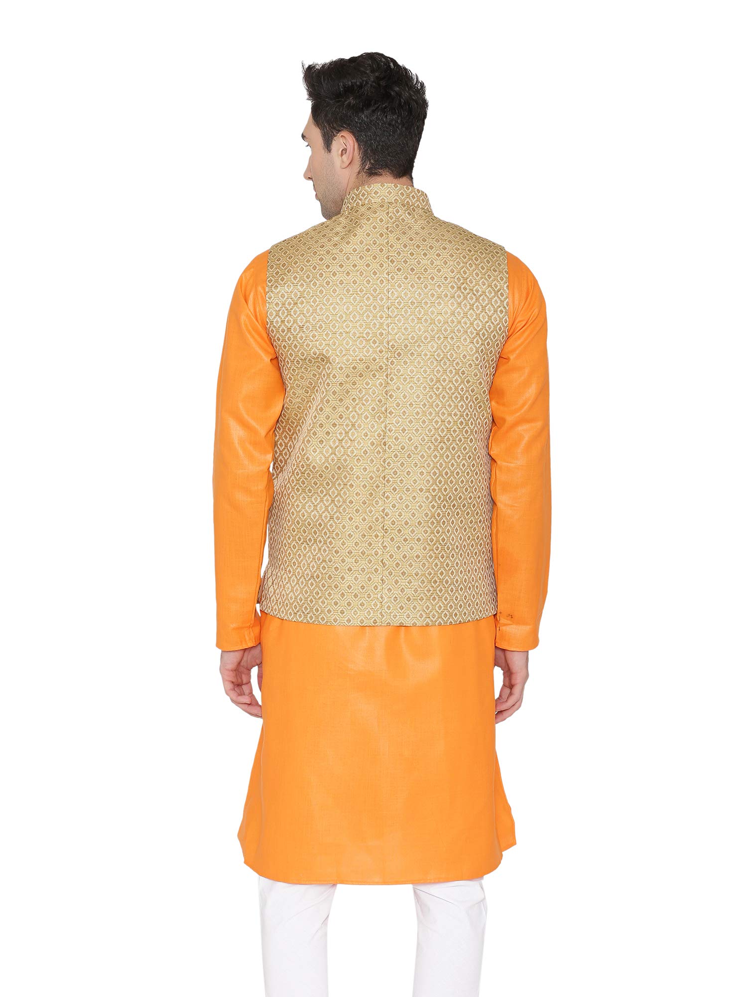 WINTAGE Men's Banarasi Rayon Cotton Casual and Festive Nehru Jacket Vest Waistcoat : Gold 1