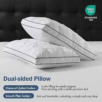BPC Luxury Goose Feather Down Pillows King Size, Gusseted Hotel Bed Pillows for Sleeping, 100% Organic Cotton Cover, Surround Polyester Fill, Soft Fluffy for Sleepers (18x34 + 2 Gusset, Pack of 2)