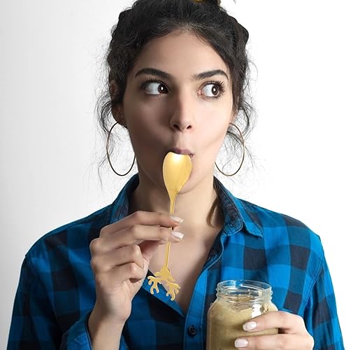 Miniatura 2 de Hemoton Cuchara de postre de acero inoxidable Cuchara de café de acero inoxidable Cuchara de té creativa Cucharas de revolver de oro, cucharas con