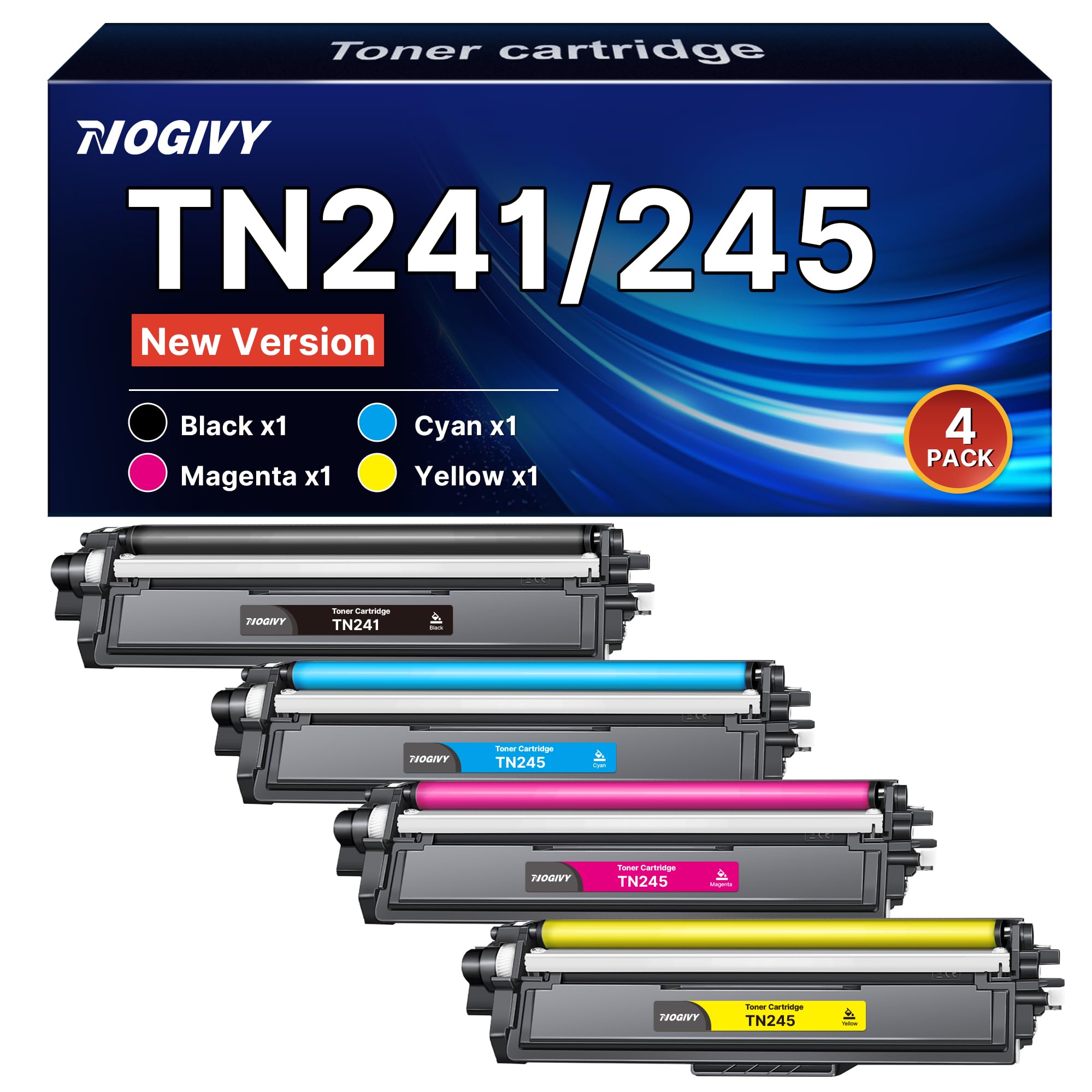 NOGIVY TN241 TN245 Kompatibel für Brother MFC 9332CDW Toner Brother DCP 9022CDW MFC 9142 CDN Toner HL-3142CW HL-3152CDW MFC-9332CDW DCP-9022CDW Drucker tn241/245 MFC-9332CDW DCP-9022CDW (4er-Pack)
