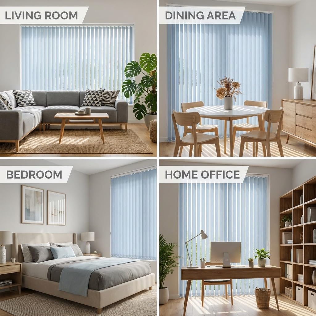 Vertical Window Blinds, Cordless Blackout Window Blinds & Shades 38" 56" 64" 72" 85" 98" Light Filtering Fabric Vertical Shades for Sliding Glass Doors, Patio Doors, Large Windows(White)