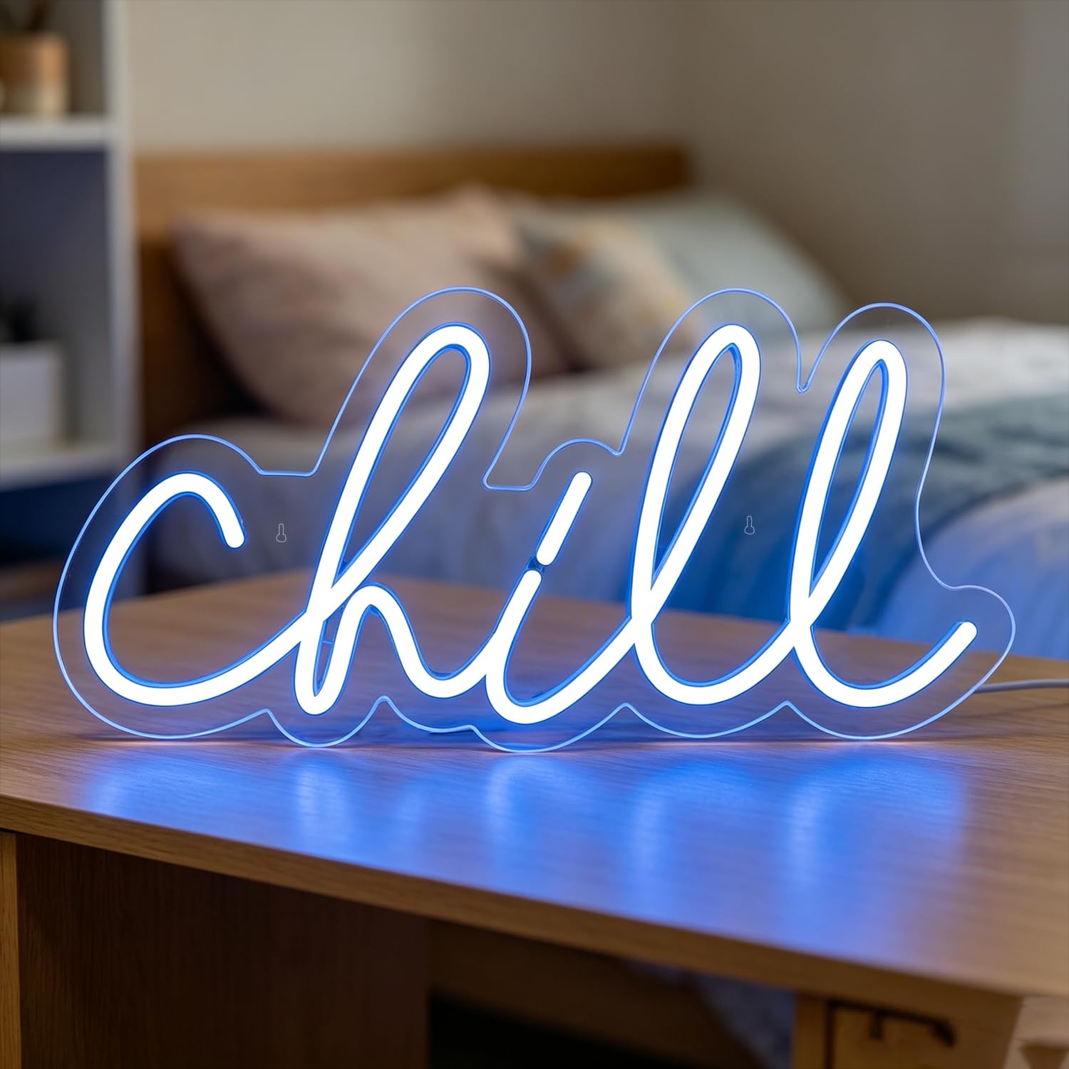 Chill Neon Sign LED Neon Blue Sign Light Up for Wall Decor, Dimmable USB Powered Neon Light for Living Room Bar Hotel Game Room Shop Party Office Club Man Cave Decor 12.8”x12.6” — image 1