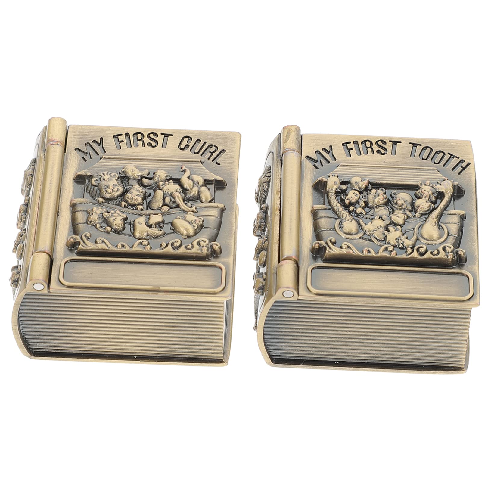 SUPVOX Metal Baby First Tooth Box 2 Piece Infants Keepsake Box Baby Hair and Tooth Curl Storage Retro Design