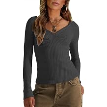 Vivitulip Womens Long Sleeve Shirts Sexy Deep V Neck Casual Basic Blouses Tops