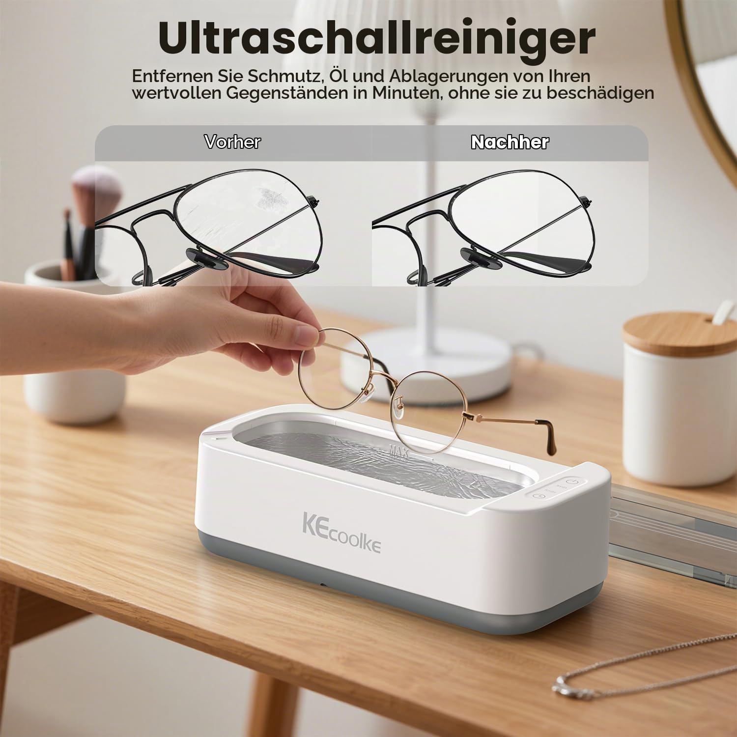 Ultraschallreinigungsgerät Ultraschallreiniger Ultraschallgerät KECOOLKE 400ml Sonic Cleaner mit digitalem Timer für Brillen, Ringe, Münzen, Fingerringe, Geld