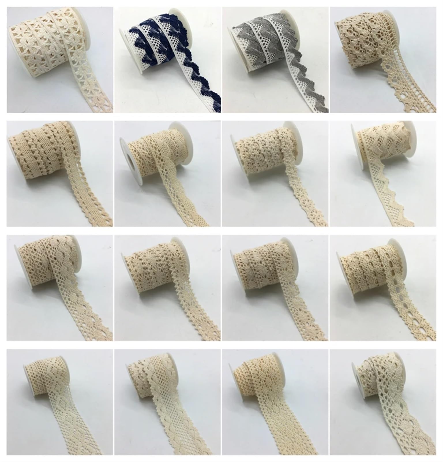 Cintas de Encaje 10 Yardas de Tela for Coser Prendas de Vestir, Color Marfil, Crema, Ribete Negro, algodón, Tejido de Encaje de Ganchillo, Cinta, Accesorios Hechos a Mano(Style 19)