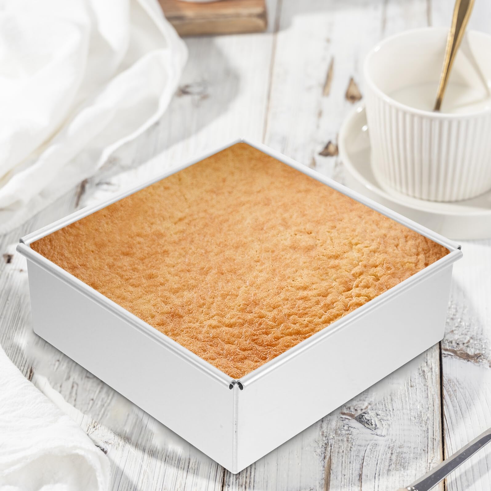 2 pièces Moule Pâtisserie Carré Aluminium Antiadhésif avec Fond Amovible Moule à Chiffon Cheesecake et Mousse Cuisson Uniforme pour Desserts Four