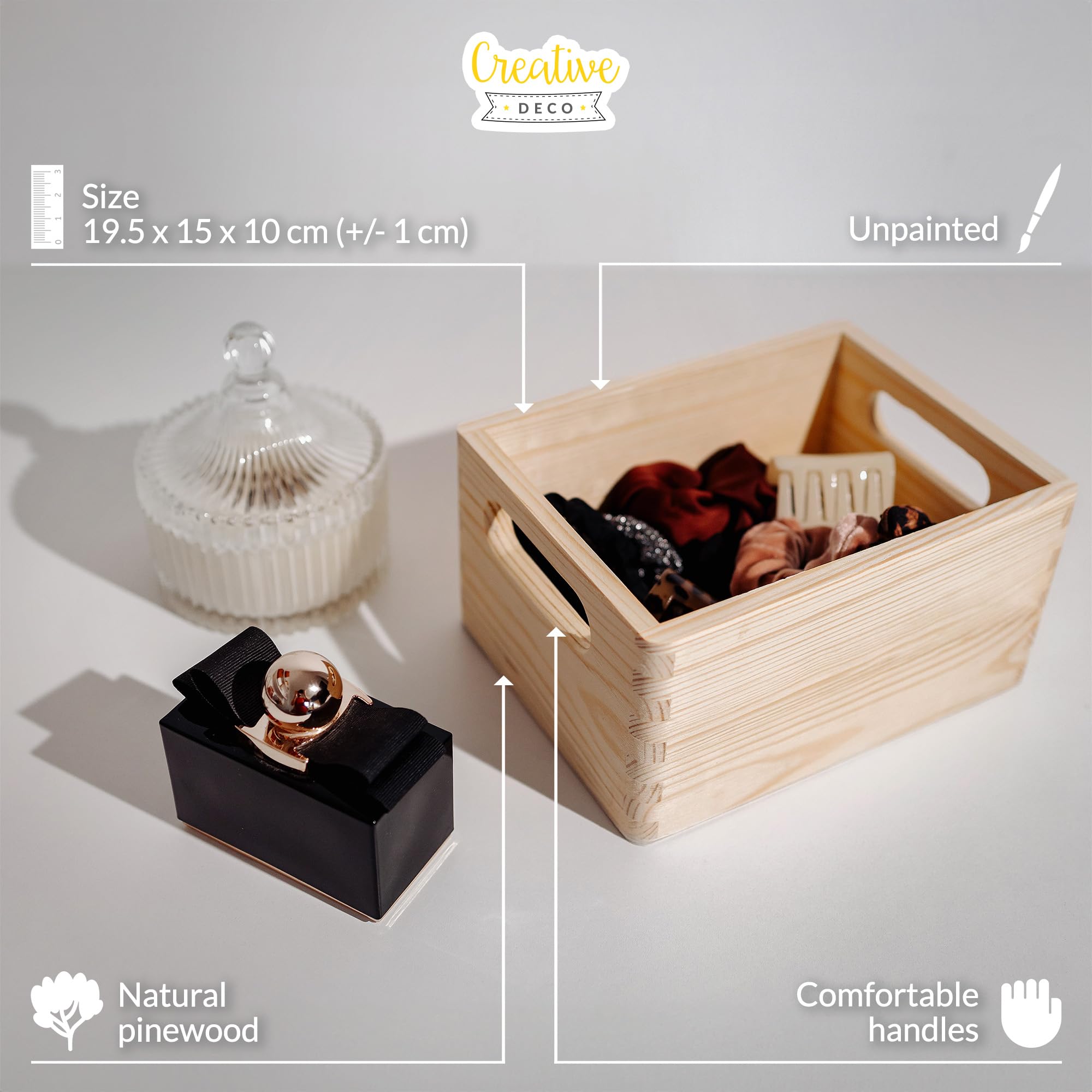 Creative Deco Large Wooden Crate with Handles, Beige, 19.5 x 15 x 10 cm - Image 4