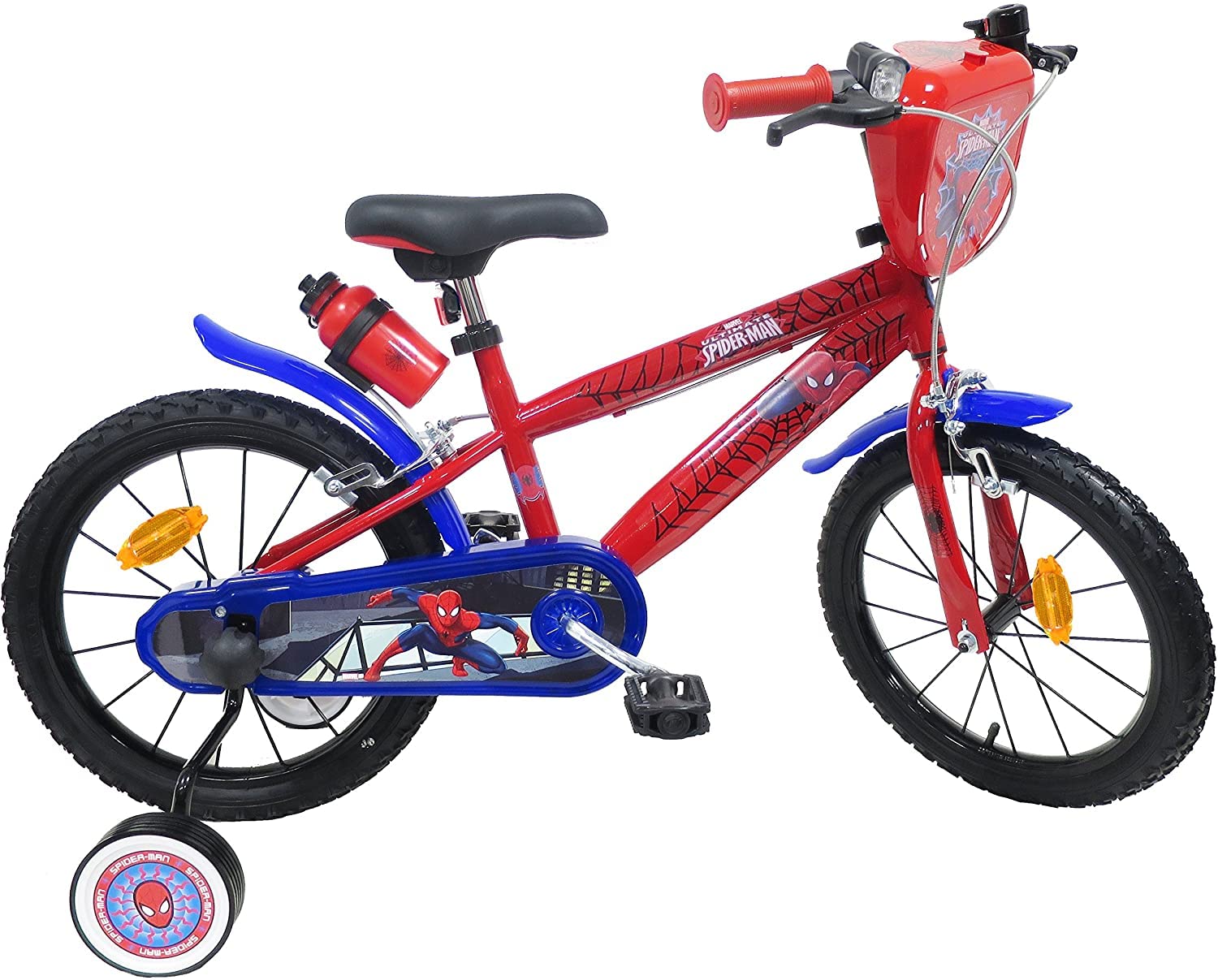 Kubbinga Biciletta per Bambini Da Pollici Bicicleta Infantil de 4 a 6 años de 16 Pulgadas de Spiderman con estabilizadores Laterales, Adultos Unisex, Rojo y Azul