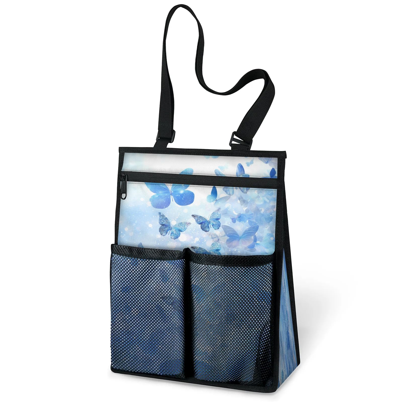 Ourtheme Blue Butterflies Portable Shower Bag for Travel Gym Camp Beach Tote Shower Caddy Bags Hanging Toiletry Organizer
