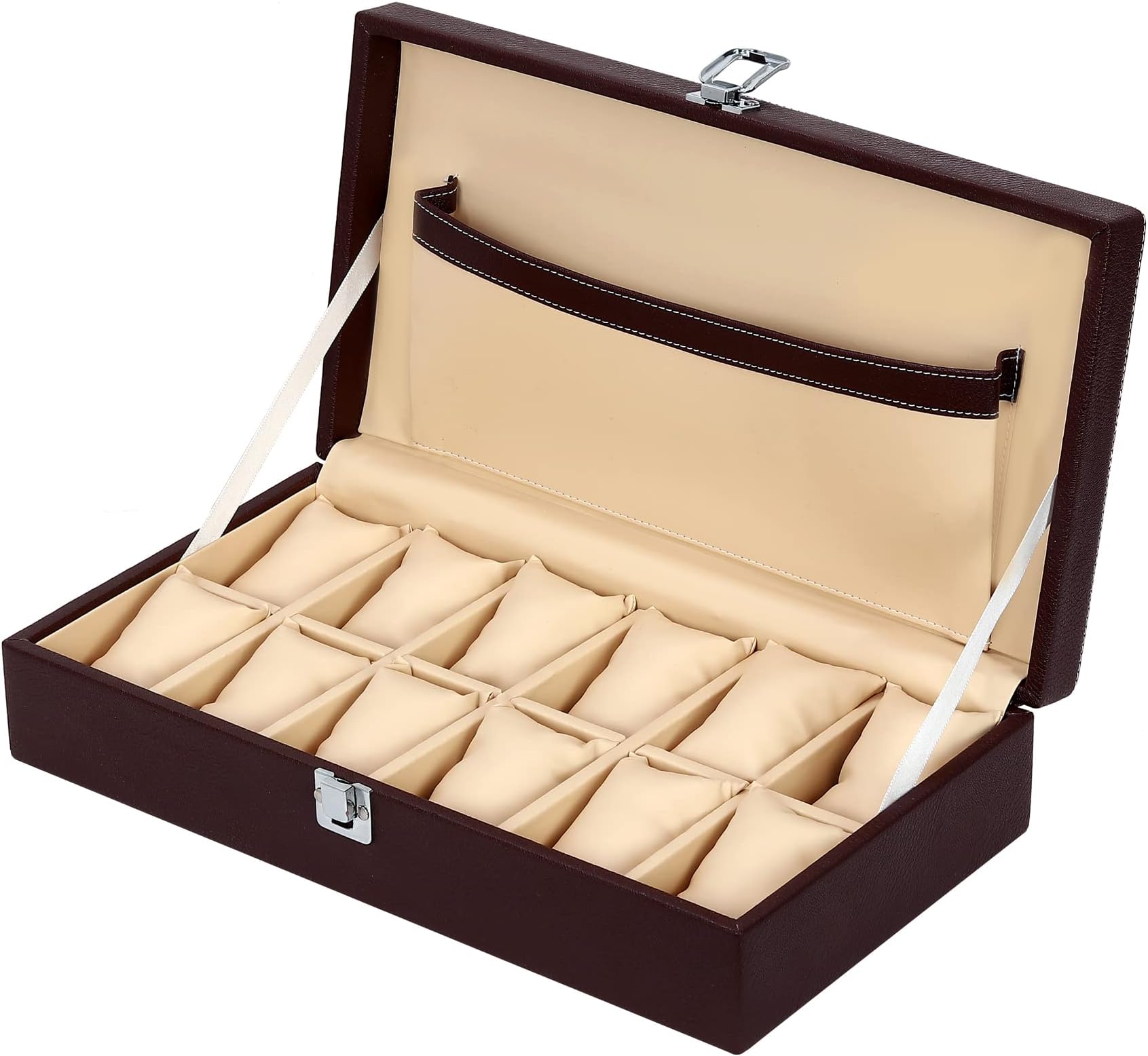 Hard Craft Watch Box Organizer Holder Jewelry Accessories Display Storage Case Watch Organiser Collection Box 12 Slots In PU Leather For Men Women (Brown)