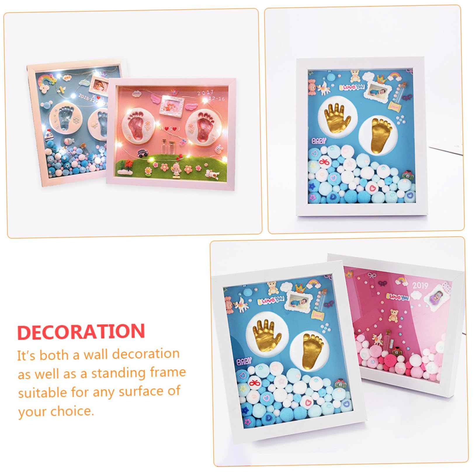 Kit Impronte per Ragazzo Ragazza Cornice per Foto, Set Regalo Nascita Pasta Modellabile e Supporto Decorativo per Ricordo Speciale