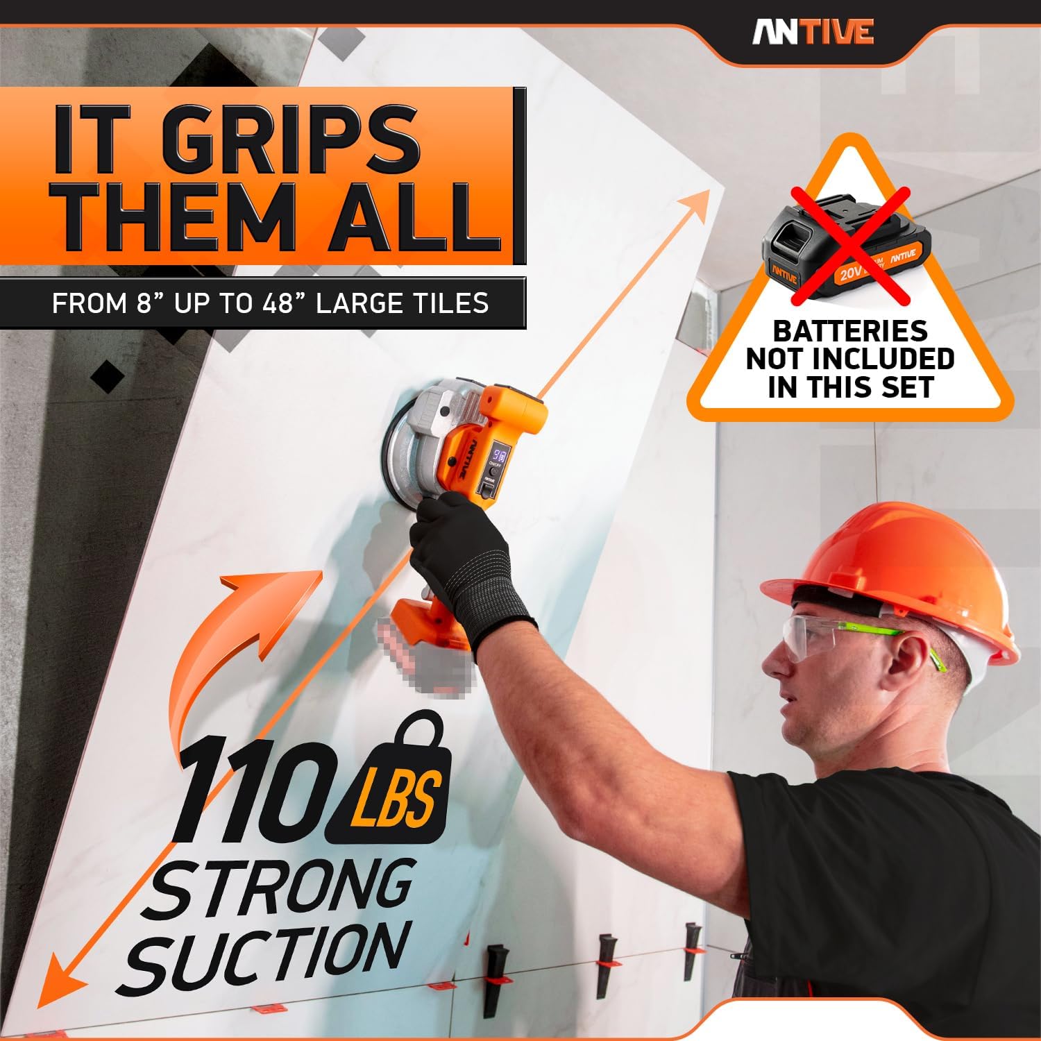 Tile Vibration Tool Kit Compatible with DeWalt Batteries via Included Adapter, Cordless Tile Vibrator for Large Format Tile Installation with 9 Speeds and 110 lb Suction Cup