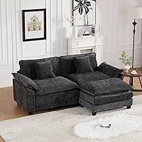 Vista 114 de Sofás seccionales grandes de 115.34" para sala de estar, sofá de pana color camel de asiento profundo de 3 plazas en forma de L, sofá seccional