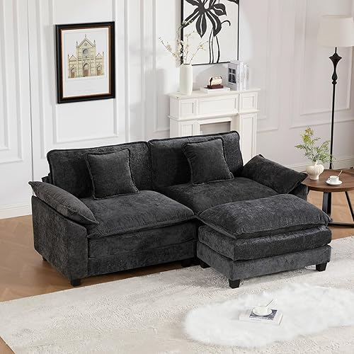 Miniatura 89 de Sofá seccional modular beige de 111.5", sofás seccionales grandes de 3 plazas para sala de estar, tela de chenilla marfil blanquecino, sofá nube de