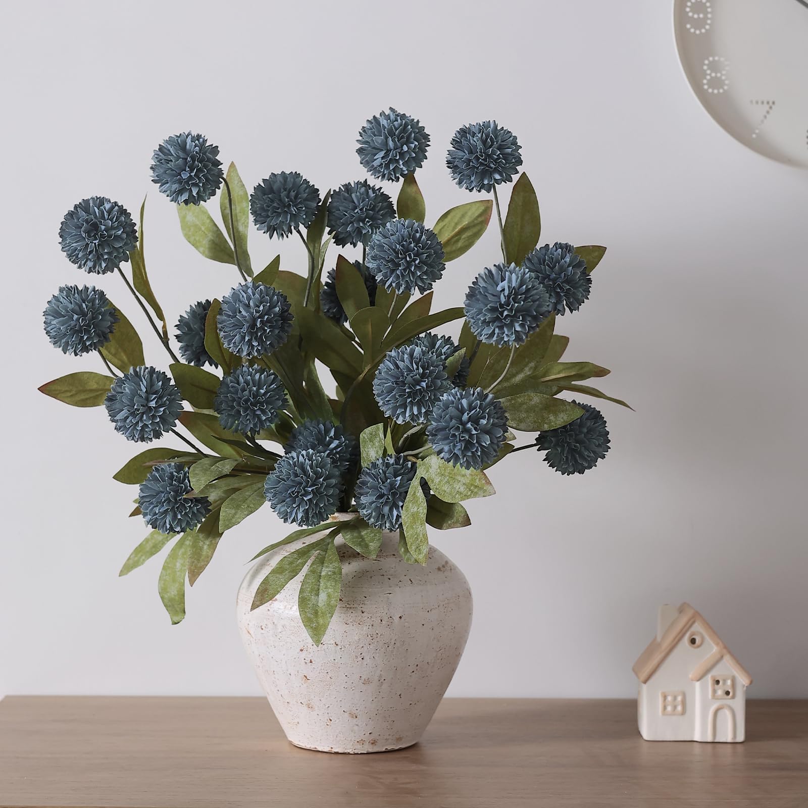 12 fiori artificiali per vaso in finta seta, 68 cm, per mamma (blu scuro)