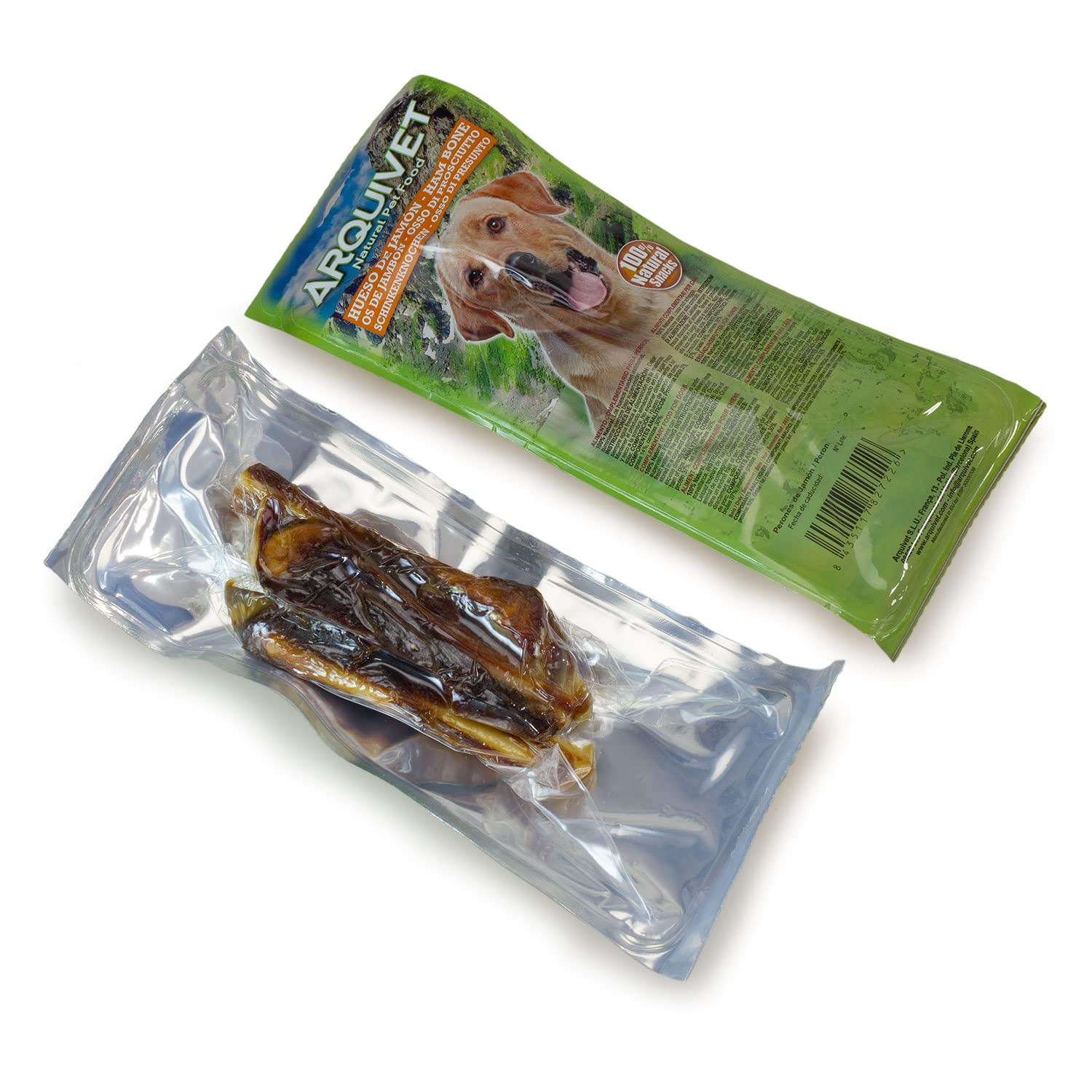 ARQUIVET Huesitos de jamón Serrano 3 Unidades - Snack de Cerdo 100% Natural para Perros - Hueso masticable - Chuches, golosinas, premios, recompensas - Mordedor Natural para Perros