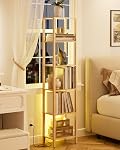6-Tier Bookshelf with LED Light, Tall Book Shelf, Small Bookcase for Small Space, Display Shelves for Living Room, Office, Bedroom, Study, Entryway, Oak