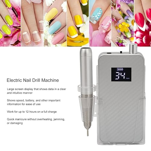 Miniatura 4 de Taladro de uñas profesional recargable de 35000 rpm, lima E eléctrico portátil, herramientas de molinillo de gel acrílico con 6 puntas y bandas de