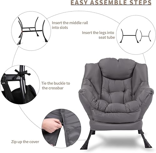 Miniatura 34 de Silla perezosa moderna de terciopelo con otomana, silla de estar contemporánea y cómoda, tapizada, cómoda, con reposapiés, reposabrazos y bolsillo