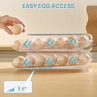 Vista 4 de Vtopmart Soporte para huevos de plástico transparente para refrigerador, contenedor automático de huevos para refrigerador, organizador apilable