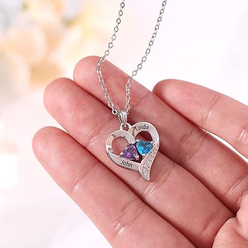 Miniatura 5 de Regalos personalizados para mujeres novia collar hecho a mano con nombre de promesa de corazón para ella madre hija collar con 2 piedras natales