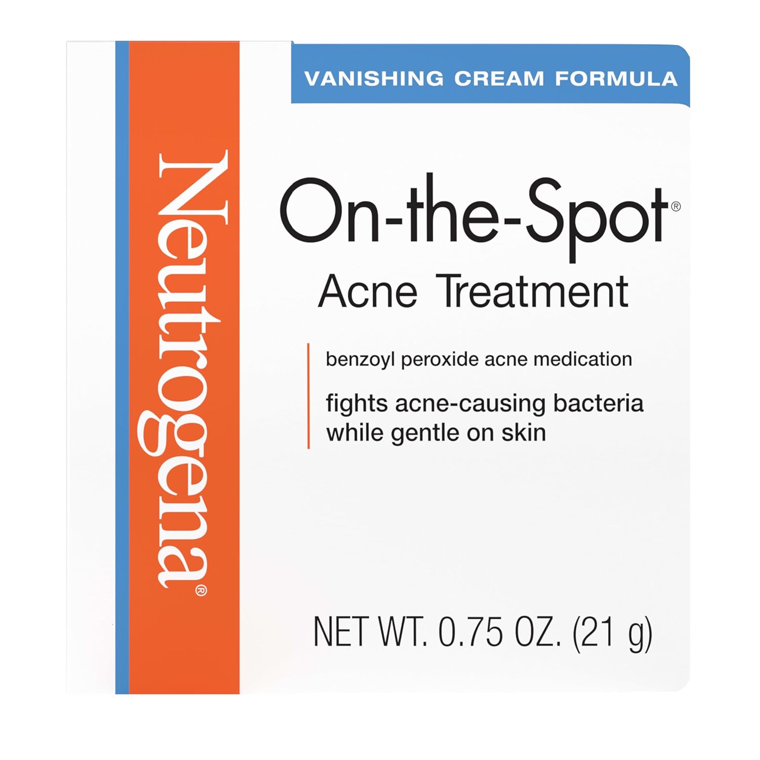 Neutrogena On-The-Spot Acne Spot Treatment Cream with 2.5% Benzoyl Peroxide, Gentle Face Blemish Medicine for Acne-Prone Skin, Vanishing Formula, Clinically Proven Day-1 Results, 0.75-Ounce Tube 0.75 Ounce (Pack of 1) - Image 1 of 9