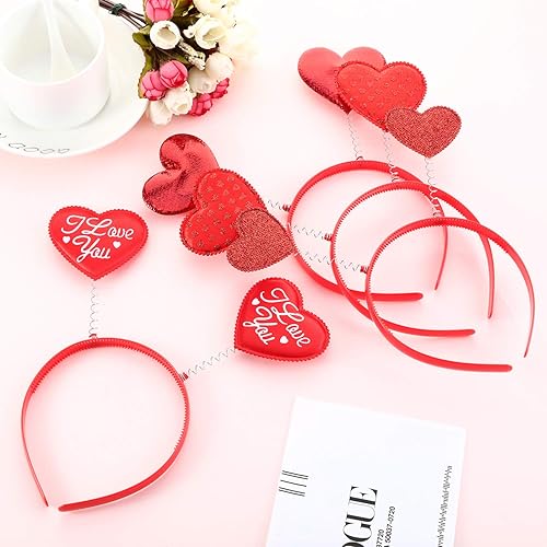 Miniatura 2 de Bememo 4 diademas de corazón para el día de San Valentín diadema roja con purpurina en forma de amor diadema de corazón para accesorios de fiesta de