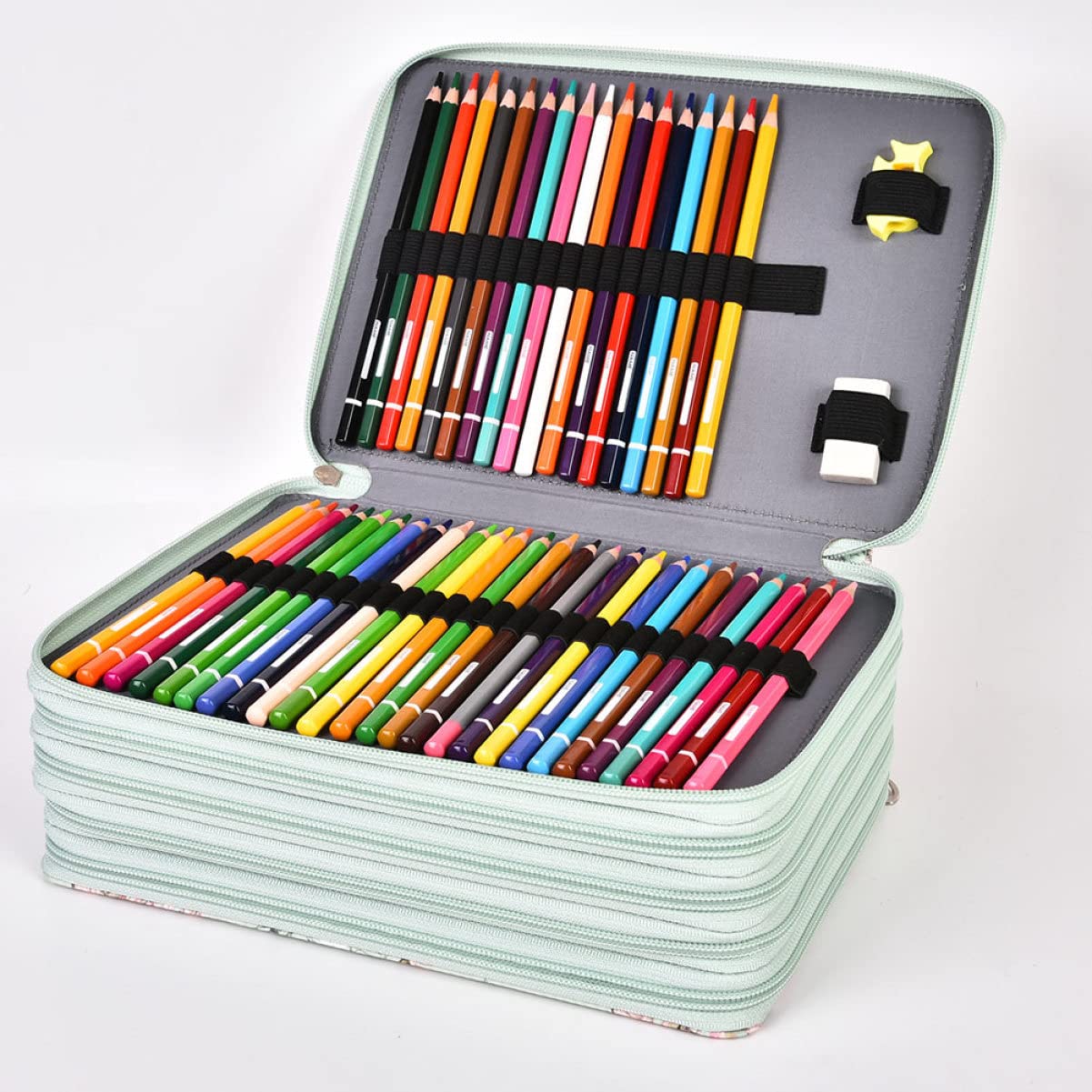 Housoutil Astuccio Portapenne Multistrato Scomparti Manico e Motivo Rosa Realizzato in Pu per Organizzare Pennarelli Matite Colorate e Acquerelli