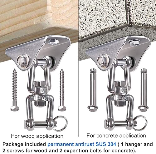 Miniatura 4 de BeneLabel Stainless Steel Heavy Duty Swing Hanger, Swing Hook, Swing Hardware Kit, Yoga Hammock Chair Sandbag Swing Sets, 1000 LB Capacity
