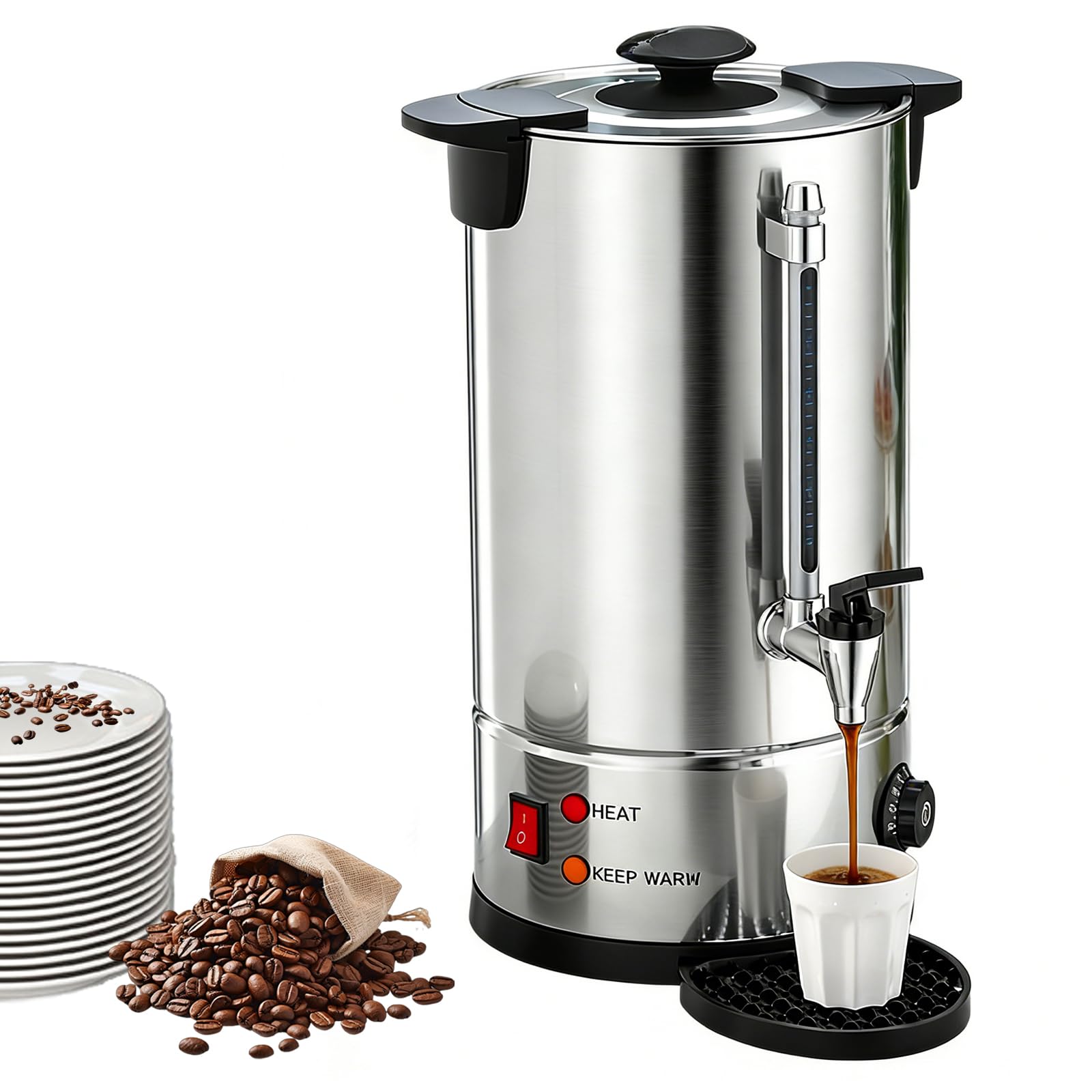 Coffee Urn 100 Cups Commercial Grade Stainless Steel Electric Kettle - Thermostable Design Hot Water Boiler for Catering Office Cafes Buffets Hotels Camping A 15L/3.9Gal