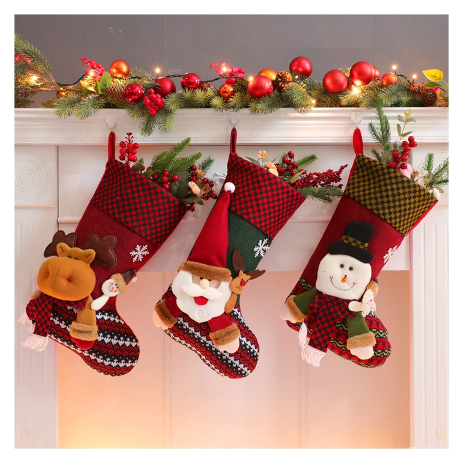 yuyan Christmas Socks Christmas Stocking Set 3 Pcs, Large Plush Knitting Xmas Decoration, Personalised Sock Gift Bag Themed Santa, Snowman, Reindeer 4522cm