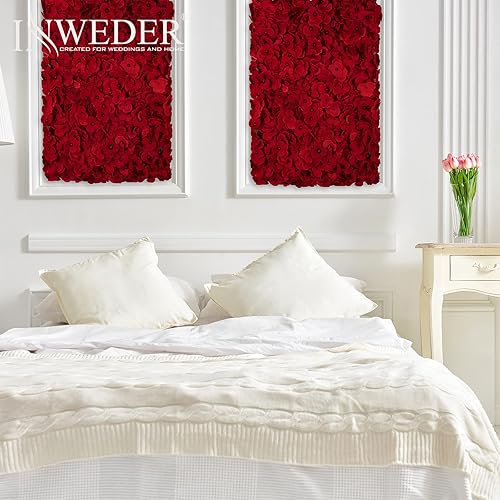 Miniatura 4 de Panel de fondo floral para pared de flores, 12 piezas de decoración de fondo de pared de flores rojas, plantas artificiales 3D para pared,
