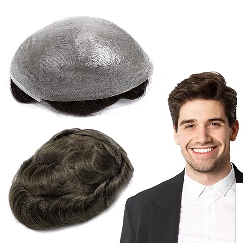 Miniatura 42 de GEXWORLDWIDE GEX - Peluca de cabello humano ultra fino de 62 colores para hombre, 0.002 in, 8 x 10 pulgadas, cabello humano negro azabache oscuro