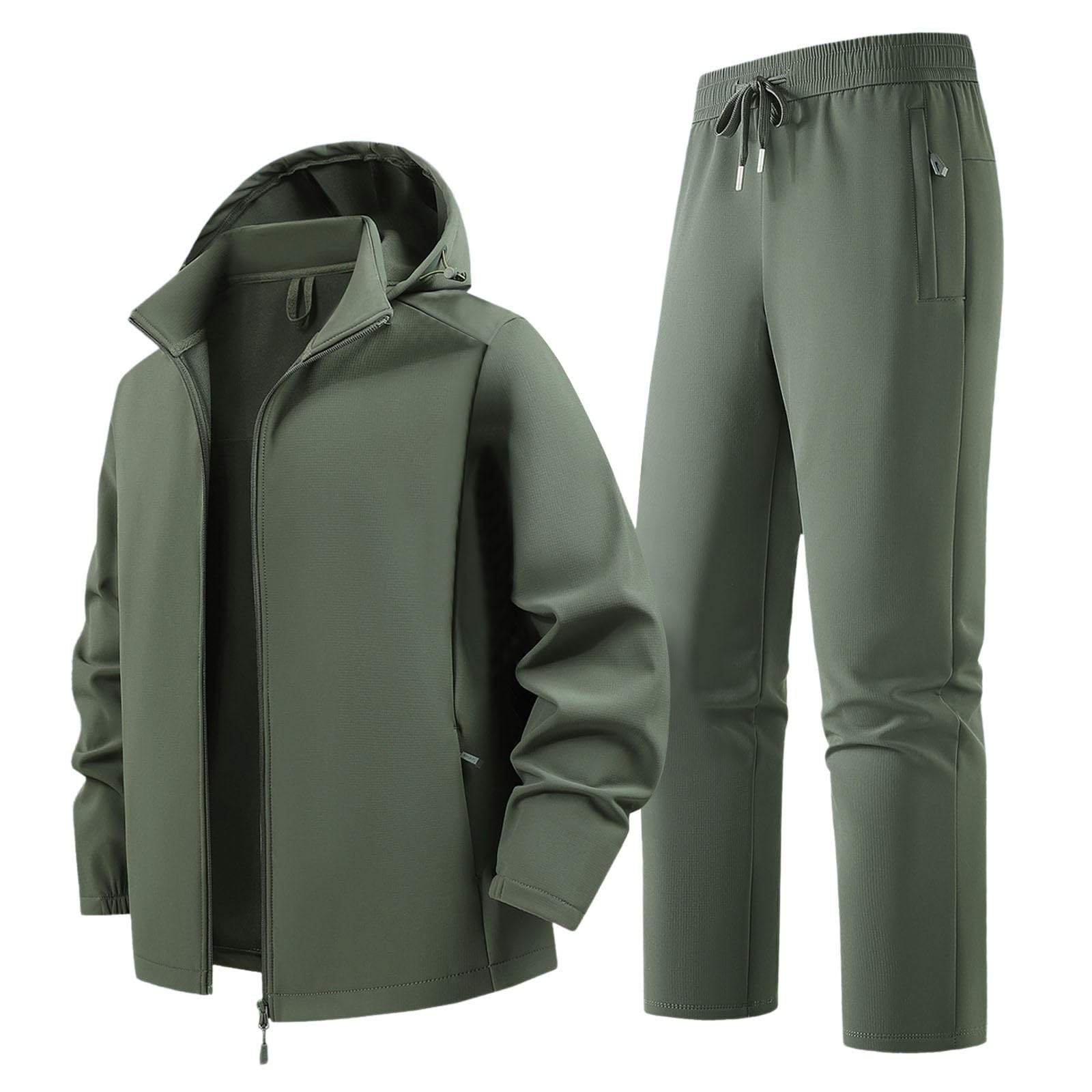 Generisch Tuta da uomo, giacca e pantaloni, set da 2 pezzi, leggero, antivento, impermeabile, in pile caldo, per il tempo libero, per le giornate di pioggia, abbigliamento da ciclismo, escursionismo