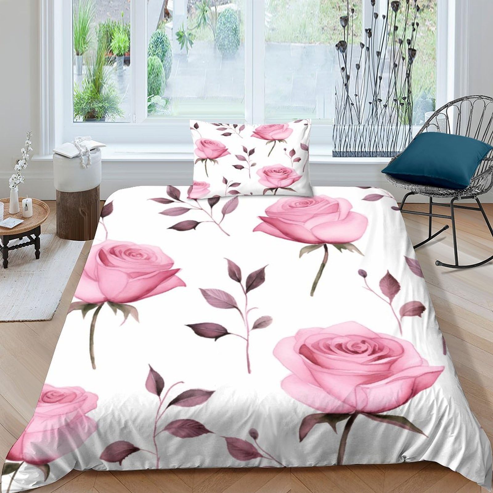 Bettwäsche-Set, 3D-Druck, Bettbezug-Set mit Kissenbezug, Heimtextilien, Aquarell-Bettbezug, Einzelbett (135 x 200 cm)