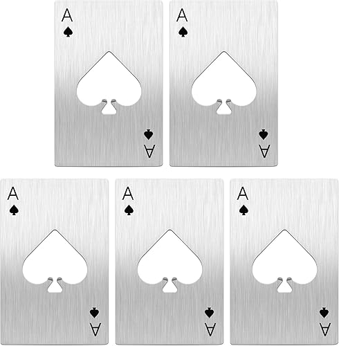 Yoption 5 unidades de acero inoxidable tamaño tarjeta de crédito Casino abridor de botellas de cerveza para su cartera (5, póquer)