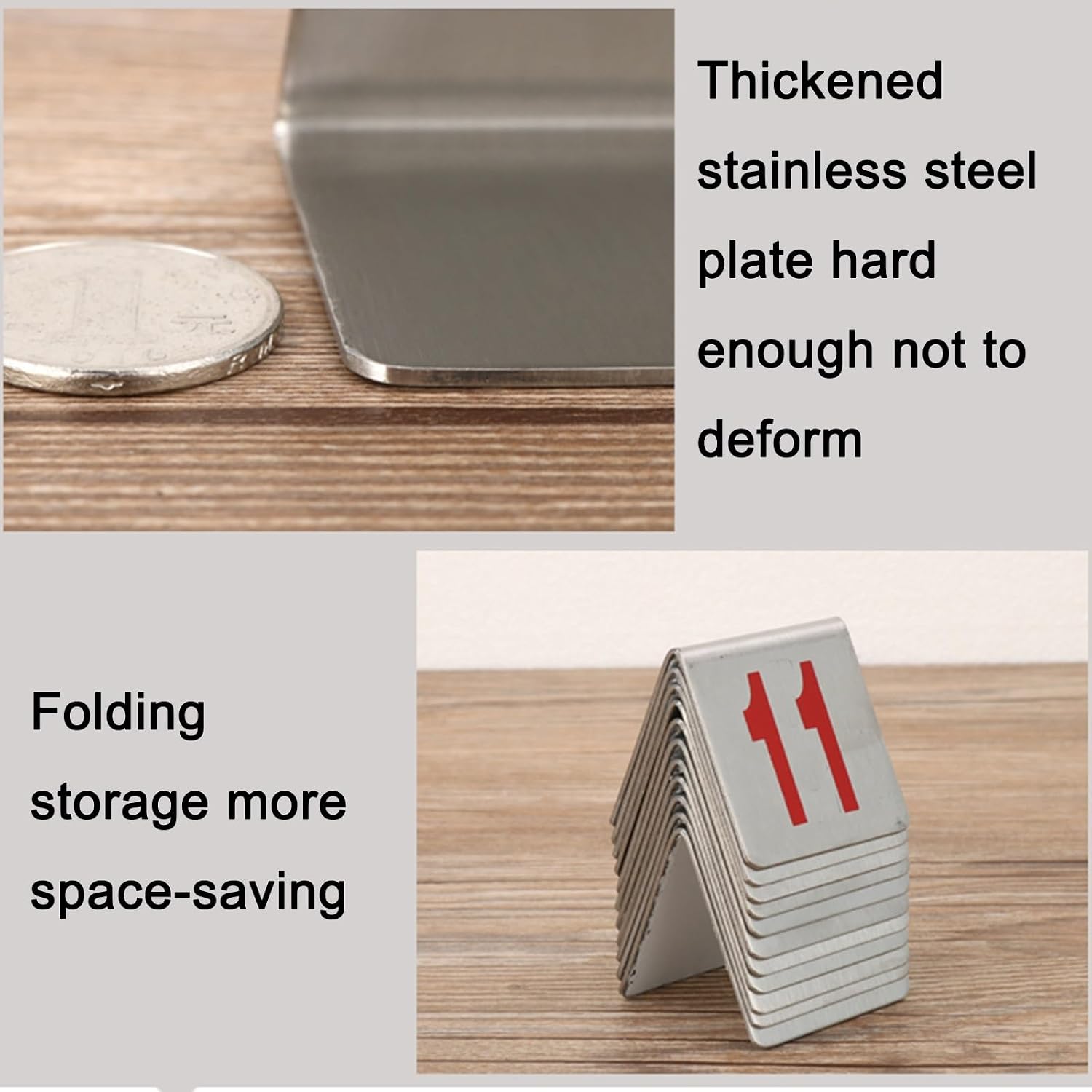 HJXGQJM Stainless Steel Tent Style Table Number Card, Double-Sides Table Sign Number Plate, Tabletop Number Stackable, for Wedding Reception Decorations and Restaurant (Size : 01-10)