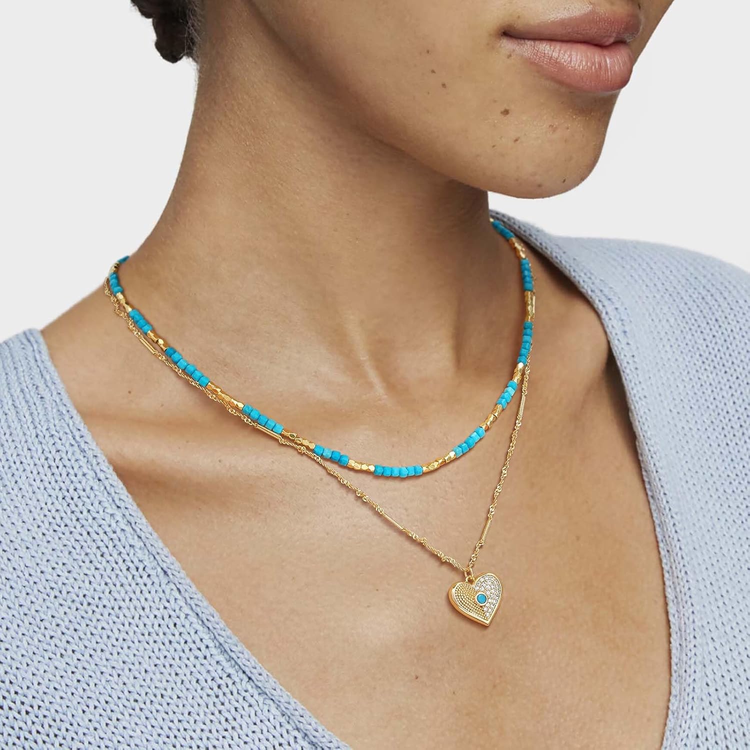 MEVECCO Dainty Gold Choker Necklace for Women 18K Gold Plated Irregular Mixed Beaded Choker Necklace for Her Jewelry Gift - Image 2