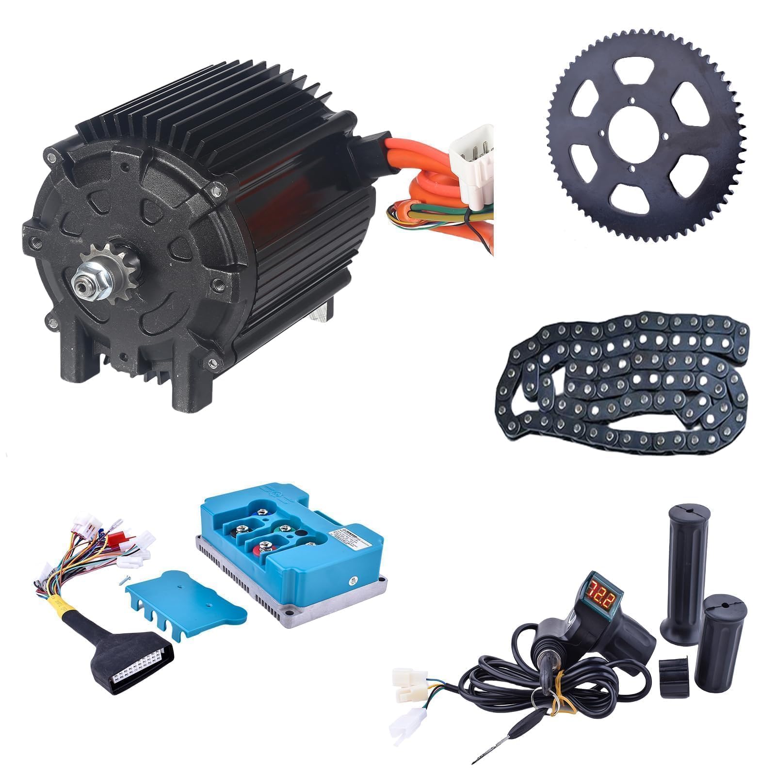 Kunray 72V 5000W Electric Brushless DC Motor Kit Temperature Sensing Motor Electric Go Kart Motor 6900RPM High Speed Motor 100A 24 Mosfet Controller