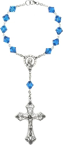 Miniatura 7 de Rosario de cristal o cristal austriaco de una década o bolsillo automático (cierre para colgar), incluye tarjeta sagrada, significado del mes de