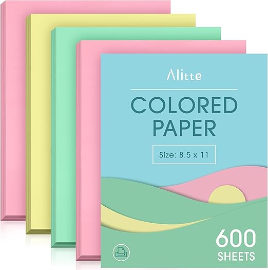 Colored Paper 8.5 x 11 - Copy Paper, 600-Pack Letter Size for Printer, Arts & Crafts, DIY Projects - Pink, Green, Yellow - School & Office Supplies - 150 Sheets Per Color