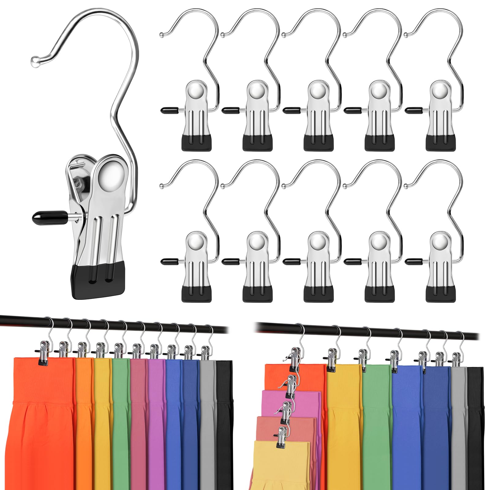 Leggings Organizer for Closet, Portable Trouser Hangers for Travel, 20 PCS Pants Hanging Clips with Non-slip Rubber Coated, Space Saving Closet Organizers and Storage for Skirts Shorts Jeans Hats